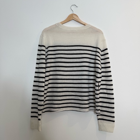 NEW Reformation 100% Cashmere Boyfriend Striped Crew Sweater black white stripe - Picture 8 of 11